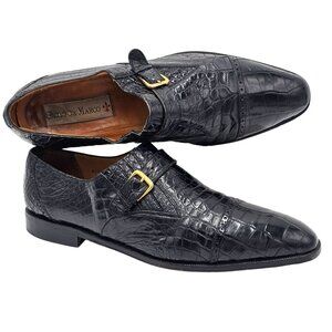 Vintage Exotic Alligator Men's 15M Black Monk Strap Dress Loafers Paolo De Marco